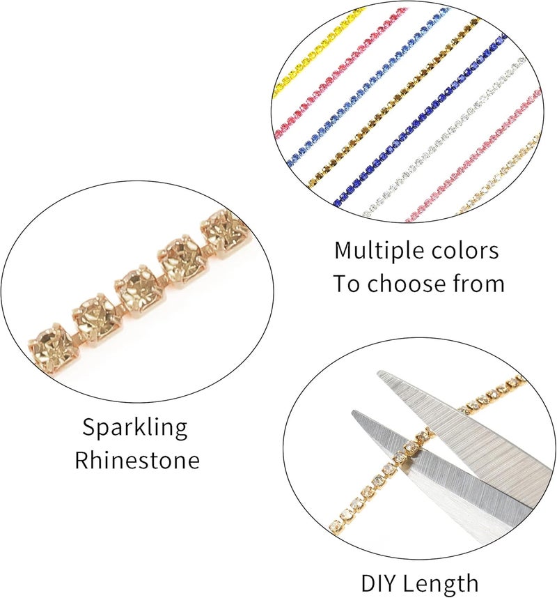 Rytenz 10 Yards 2 MM Rhinestone Chain Trim Crystal Rhinestone Close Chain Trim, for Sewing Crafts, DIY Decoration, Jewelry, Clothing, Shoes (Golden Champagne) - Image 3